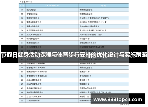 节假日健身活动课程与体育步行安排的优化设计与实施策略